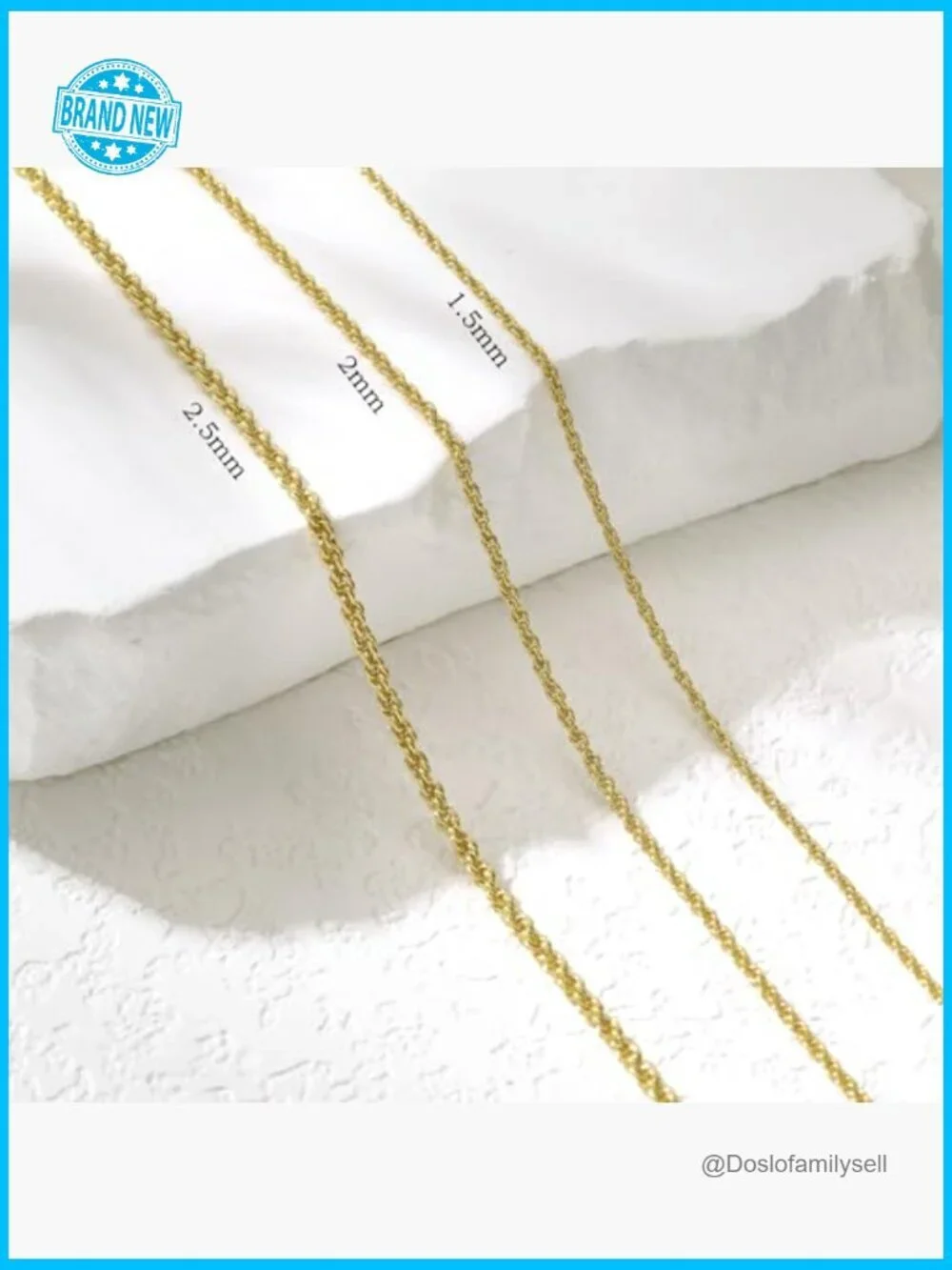 14K Gold Rope Chain Necklace Dainty Minimal Classic Unisex Adjustable Length